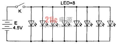 普通AAA电池供电的LED应急灯电路图