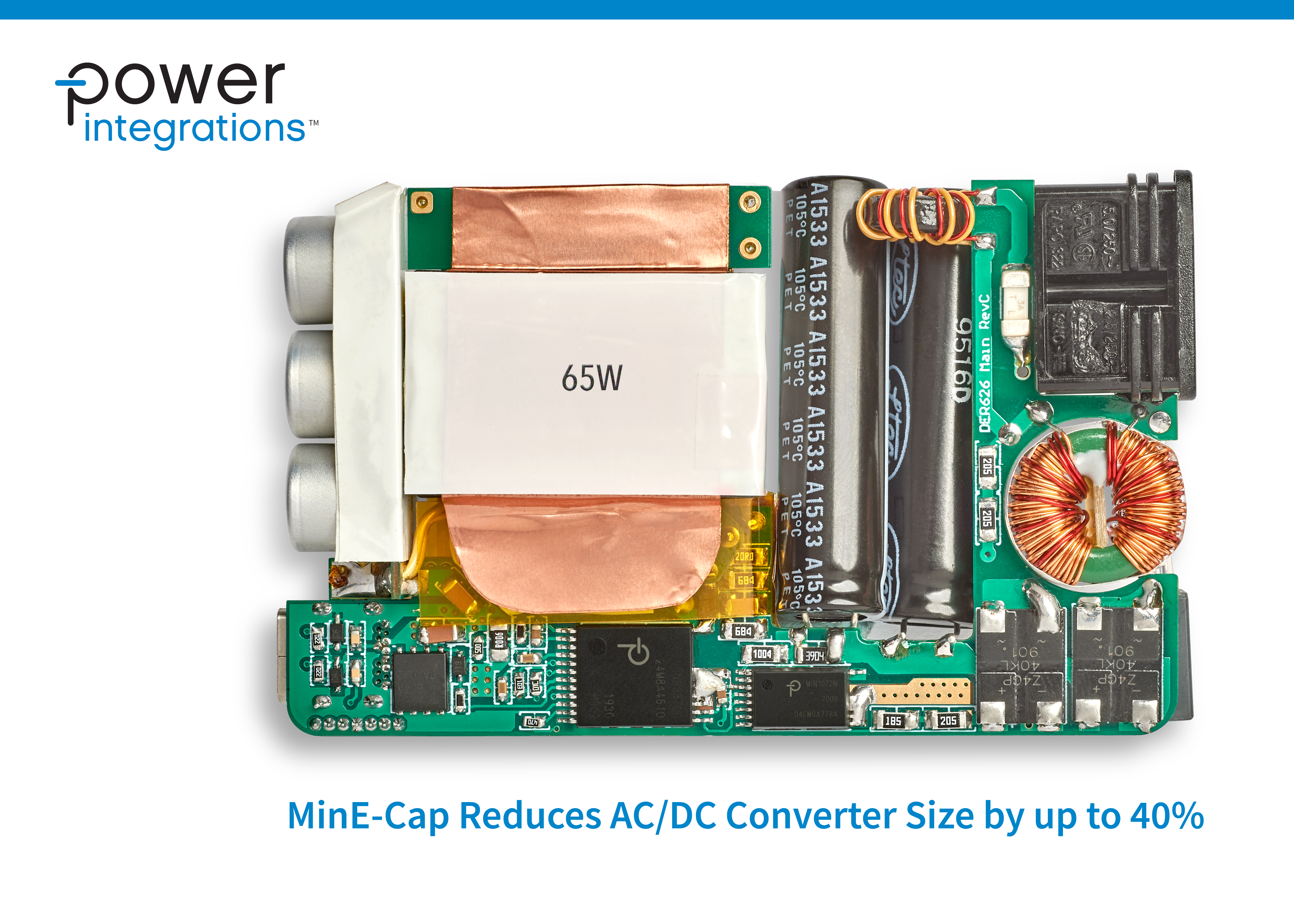 Power Integrations推出全新MinE-CAP IC，可将AC-DC变换器的体积最多缩小40％