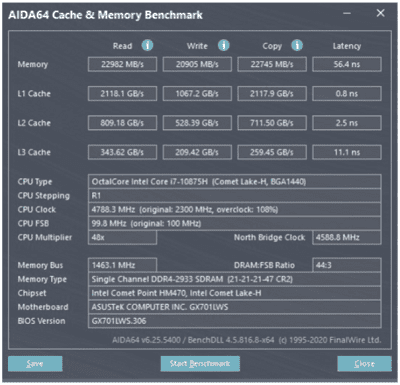 ROG冰刃4 Plus 2070 SUPER版笔记本内存与缓存测评