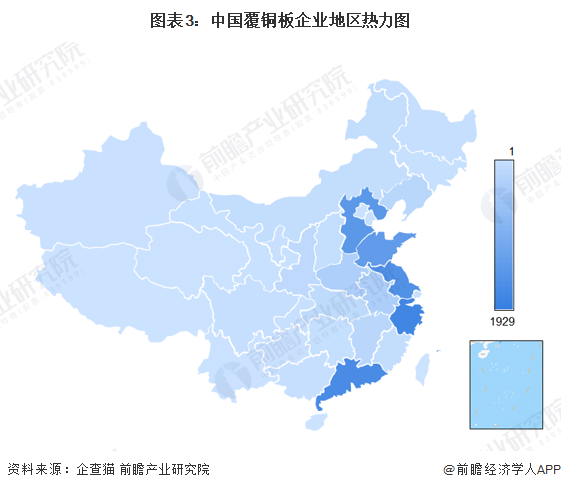 图表3:中国覆铜板企业地区热力图