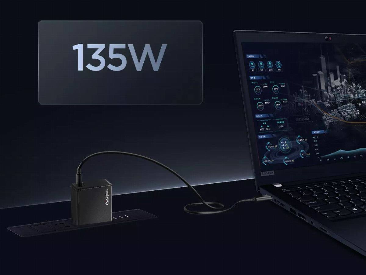 联想发布thinkplus 135W双口氮化镓充电器,支持135W私有协议-充电头网