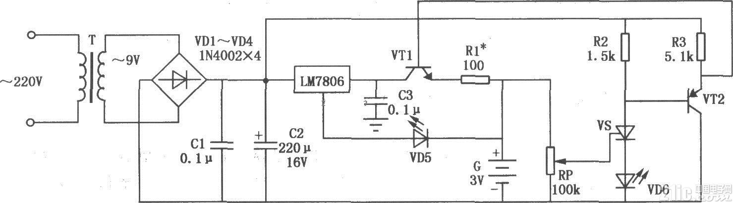 LM7806构成的全自动镍镉电池充电电路