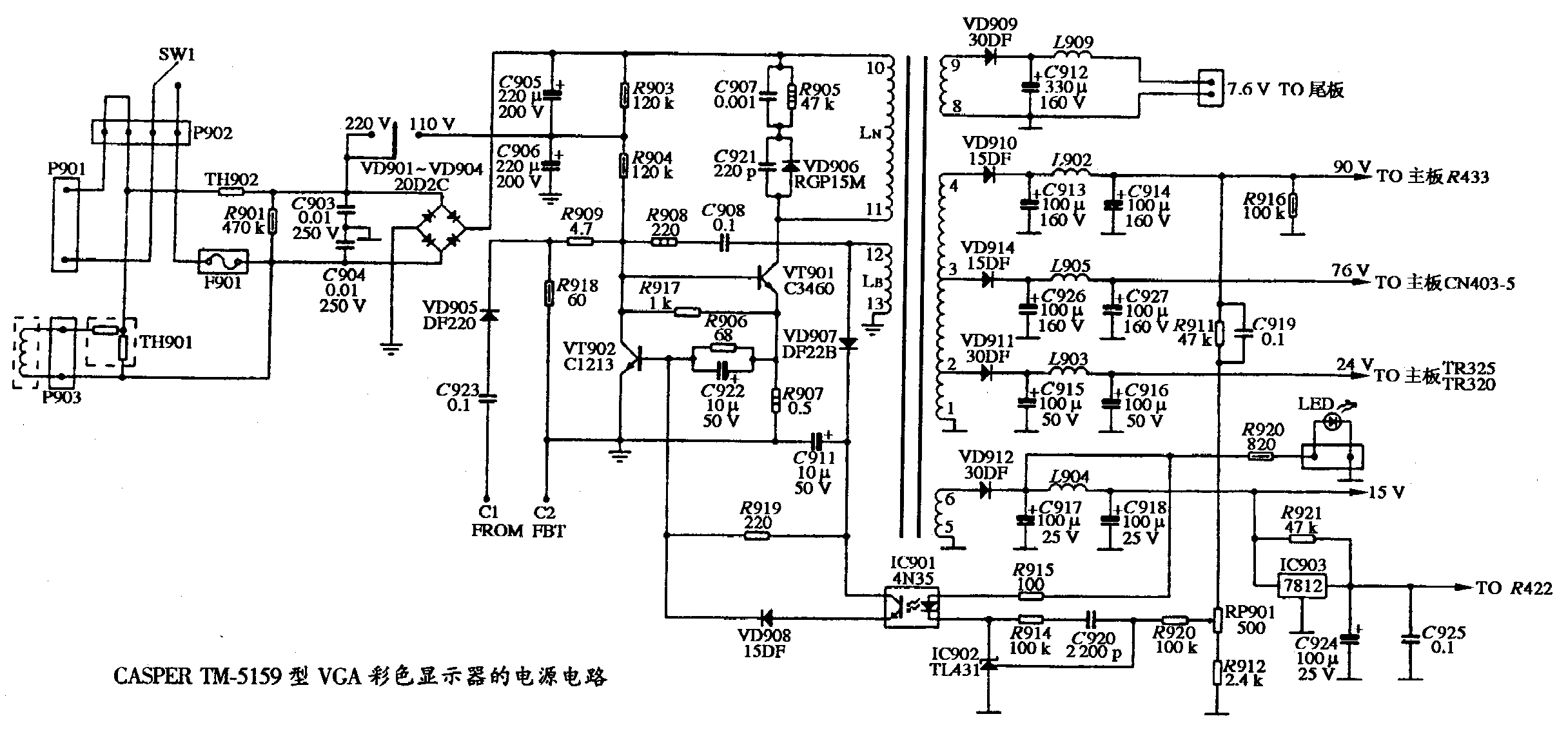 CASPER TM-5159型VGA彩色显示器的电源电路图.gif