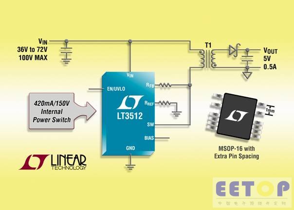 Linear推出高压隔离型单片反激式稳压器 LT3512