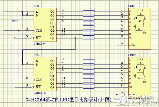 74HC164驱动的LED显示电路设计(共阴)