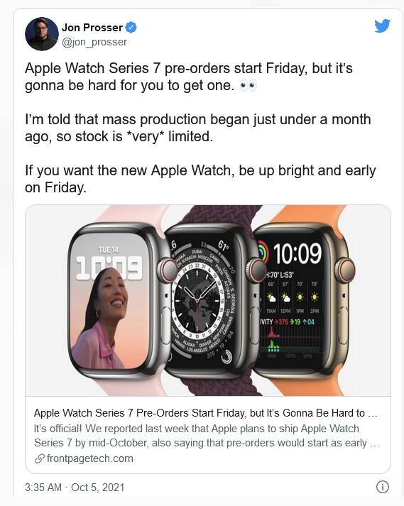 苹果新Apple Watch交付时间或延迟：供应链紧张