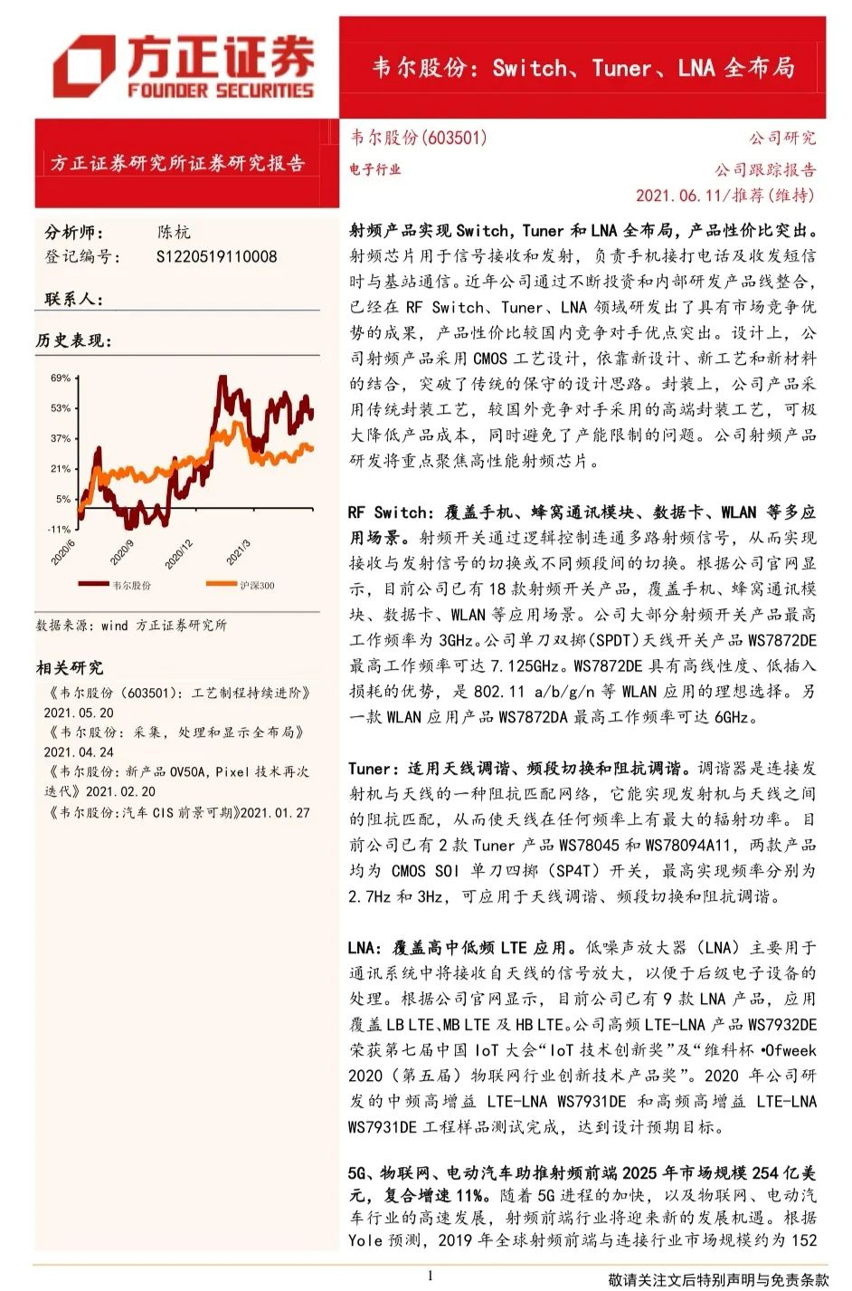 Switch、Tuner、LNA全布局，射频产品性价比突出