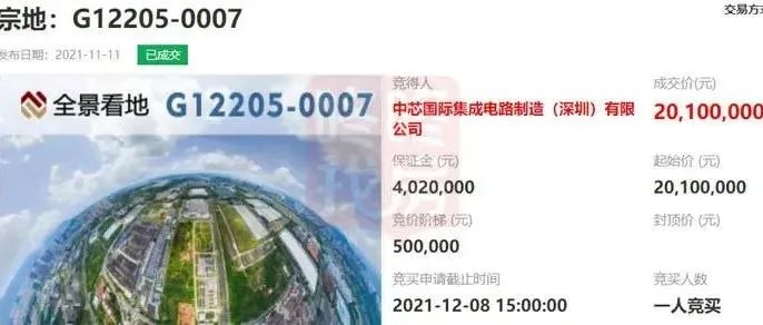 中芯国际深圳买地！价格超级便宜。​
