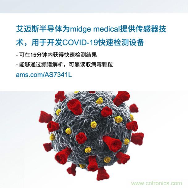 艾迈斯为midge medical提供传感器技术，用于开发COVID-19快速检测设备