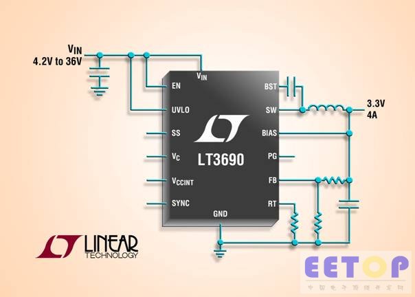 Linear推出能接受36V输入的同步降压型开关稳压器LT3690