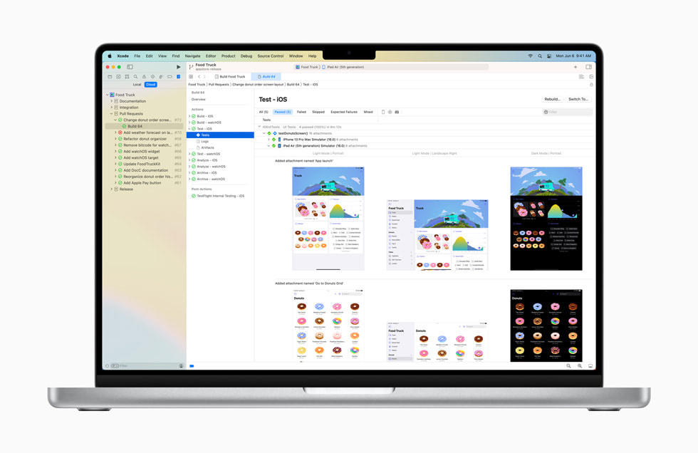 MacBook Pro 上展示的 Xcode Cloud。