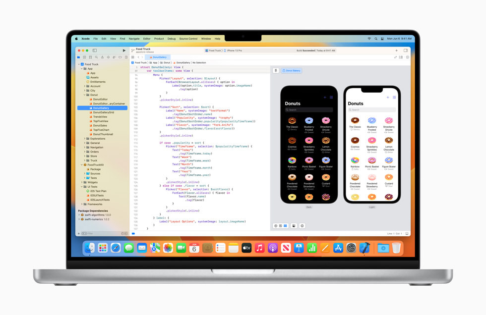 MacBook Pro 上展示用 SwiftUI 编程。