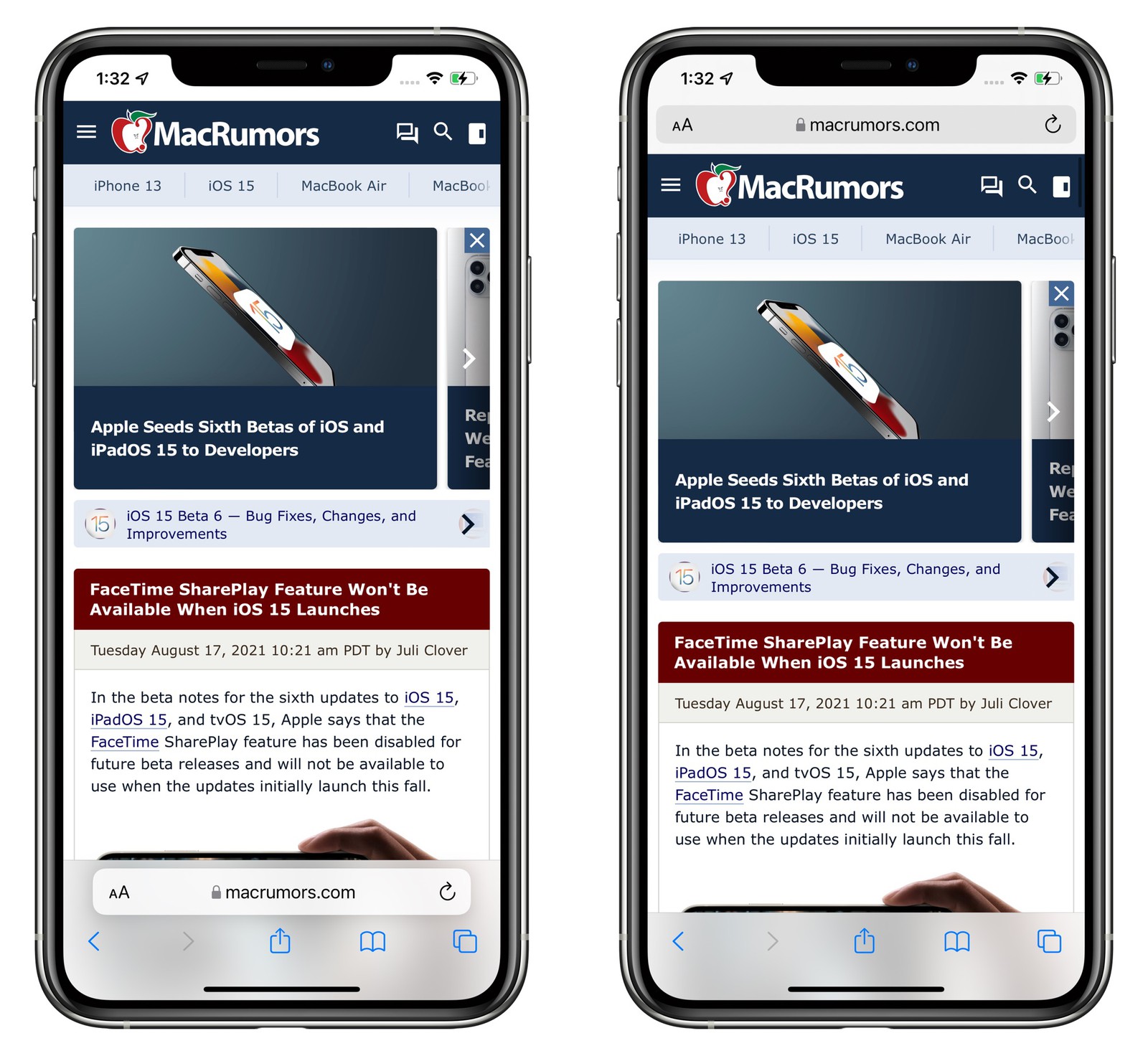 ‌iOS 15 ‌Beta 6更新详情解密：Safari又又又修改了