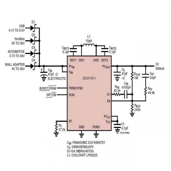 LTC3115-1转换器适合于众多的汽车及工业应用