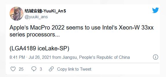 2022年的Mac Pro据称将使用Ice Lake Xeon W-3300芯片