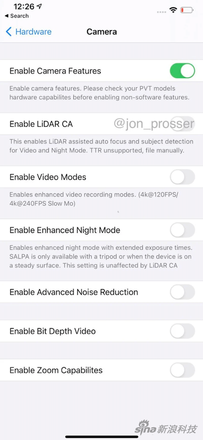 iPhone 12 Pro机型设置界面揭秘：有高刷屏 有雷达系统