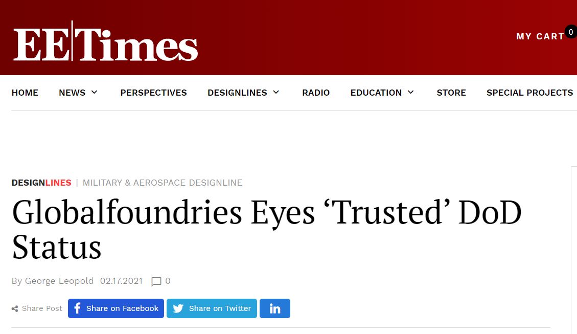 GlobalFoundries又一工厂将为美国防部供货，扩建选址美国本土