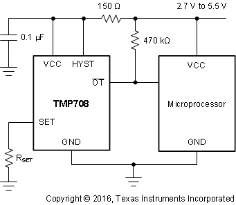 TMP708是具有 10°C 和 30°C 滞后的电阻器可编程温度开关