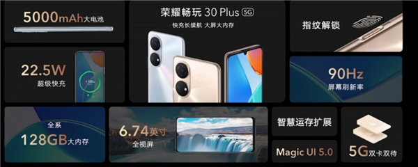 荣耀畅玩30 Plus发布：5000mAh大电池+90Hz高刷 1099元起
