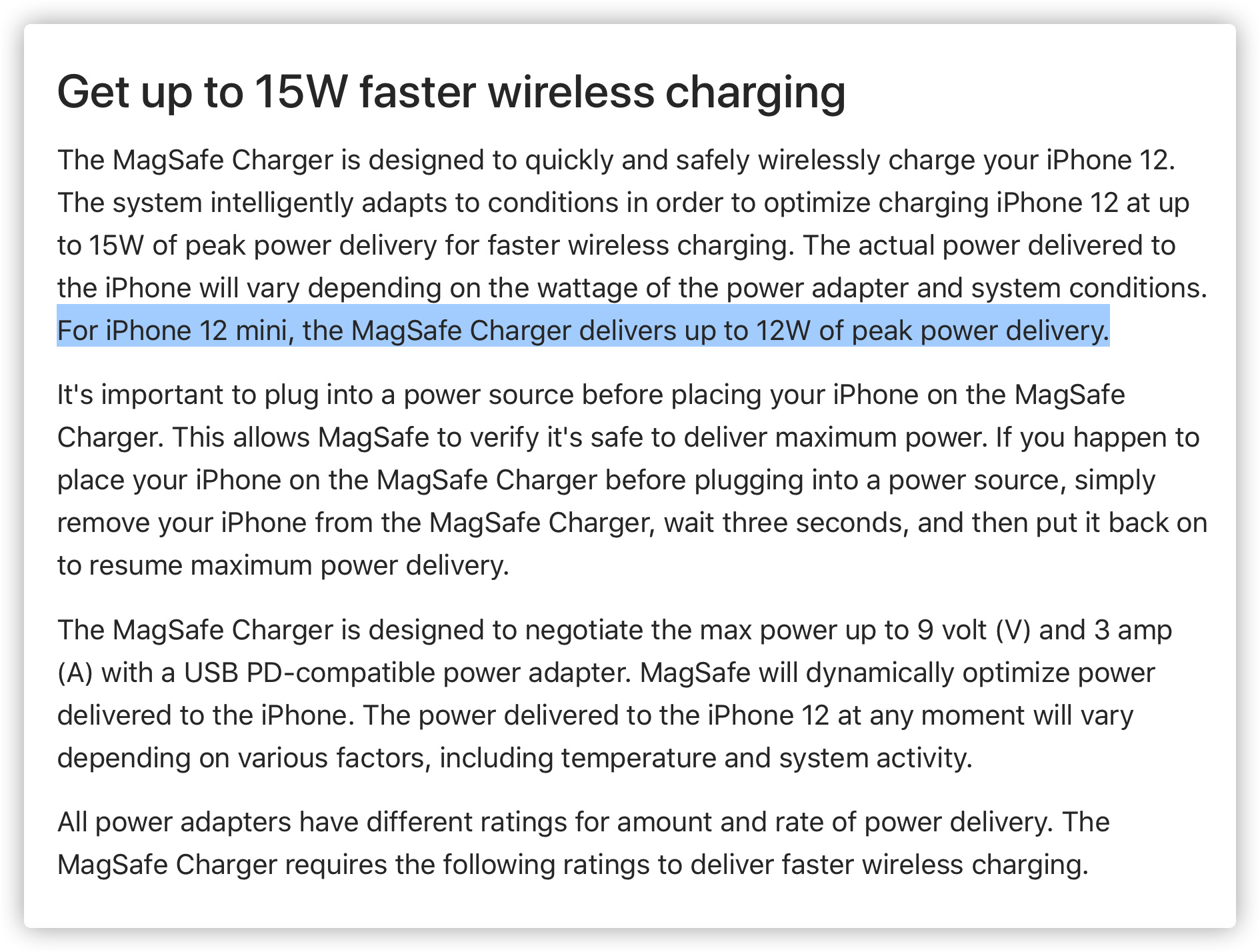 iPhone 12 mini 支持 12W 的 MagSafe 无线充电