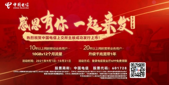 中国电信20年网龄用户升级千兆宽带一年