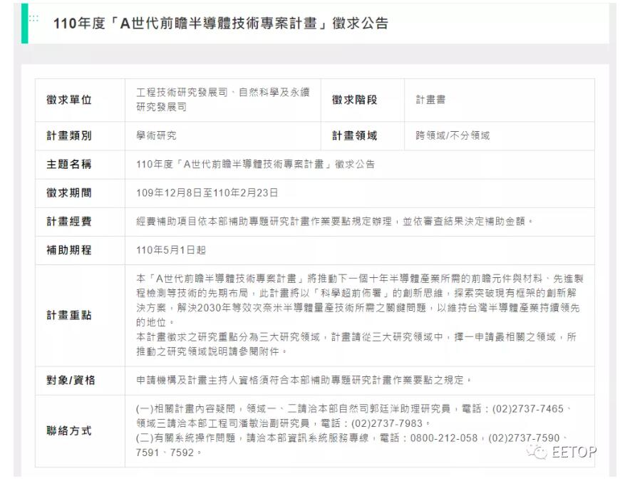 台湾地区《埃米(<1nm)世代半导体发展计划》曝光！