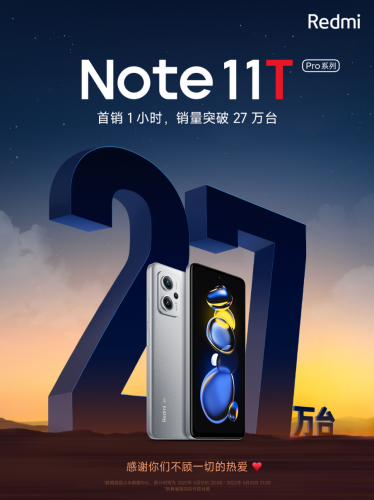 一小时销量突破27万 Redmi Note 11T Pro系列成为618开幕最火爆新机