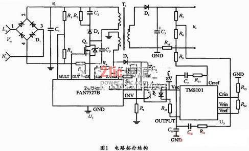 采用反激式拓扑的LED驱动电源电路图