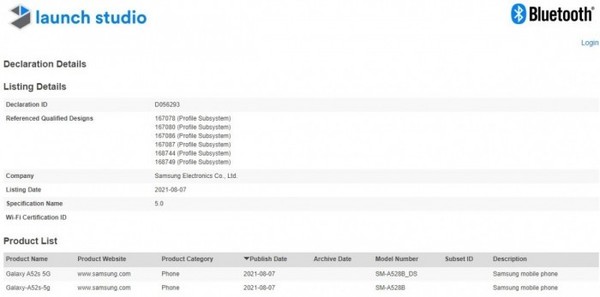 三星Galaxy A52s 5G获蓝牙SIG认证：搭载骁龙778G SoC