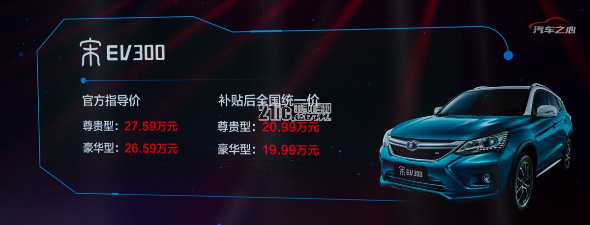 比亚迪发布新车:纯电动SUV续航300公里