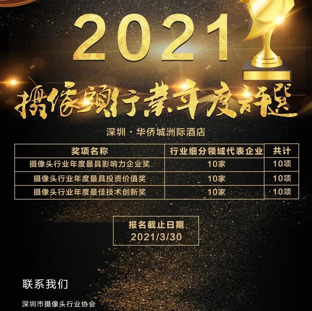 2021年摄像头行业最具投资价值奖、最具雇主奖、最具技术创新奖、达盖尔金奖评选火热投票中！