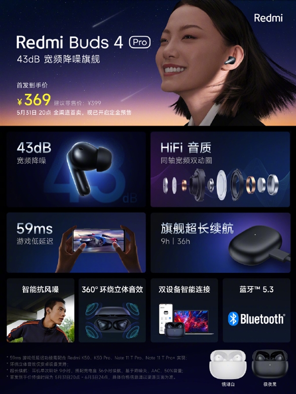 年度旗舰TWS耳机！Redmi Buds 4 Pro正式发布：首发369元
