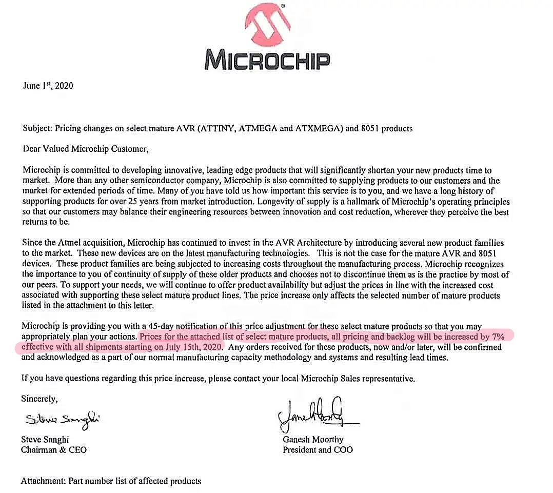 Microchip 2020年的第二次涨价！