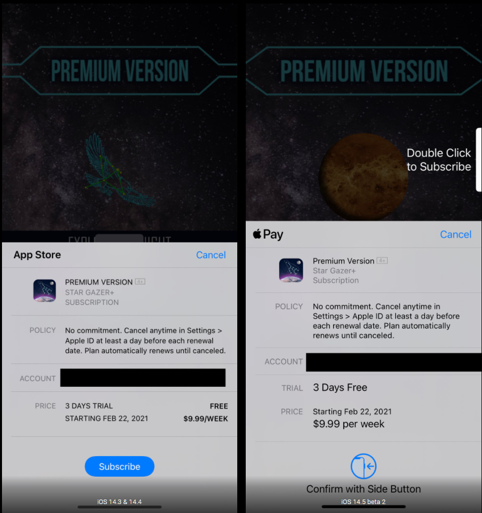 苹果在 iOS 14.5 测试版更新订阅服务界面