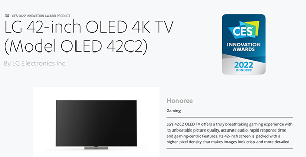 既是电视又是显示器，LG 全球首款 42 英寸 OLED TV 获 CES 创新奖