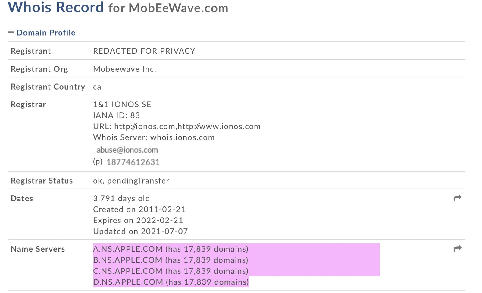 支付初创公司Mobeewave域名已经被苹果收归名下