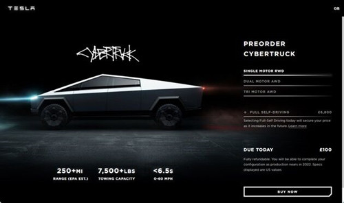 特斯拉Cybertruck电动皮卡提车日延后