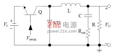 非隔离负电压Buck开关电源等效功率级电路原理图