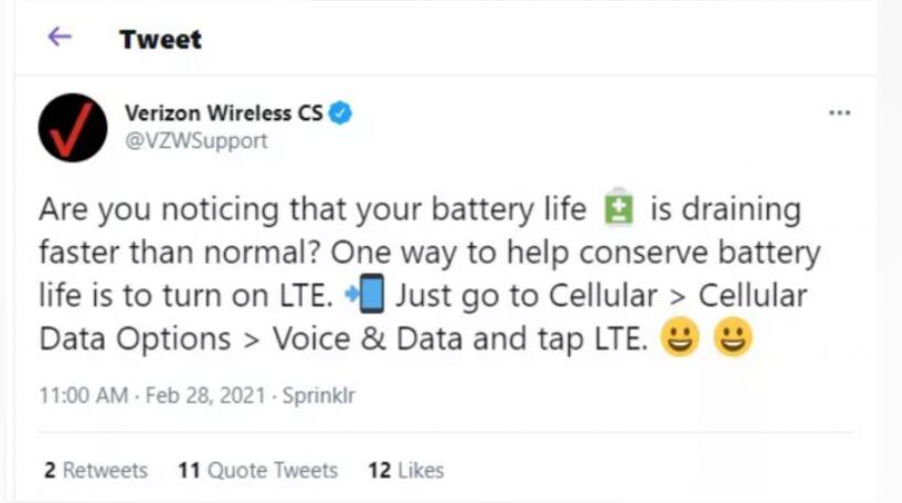 正在大力推广5G的Verizon建议用户关掉5G网络以为手机省电
