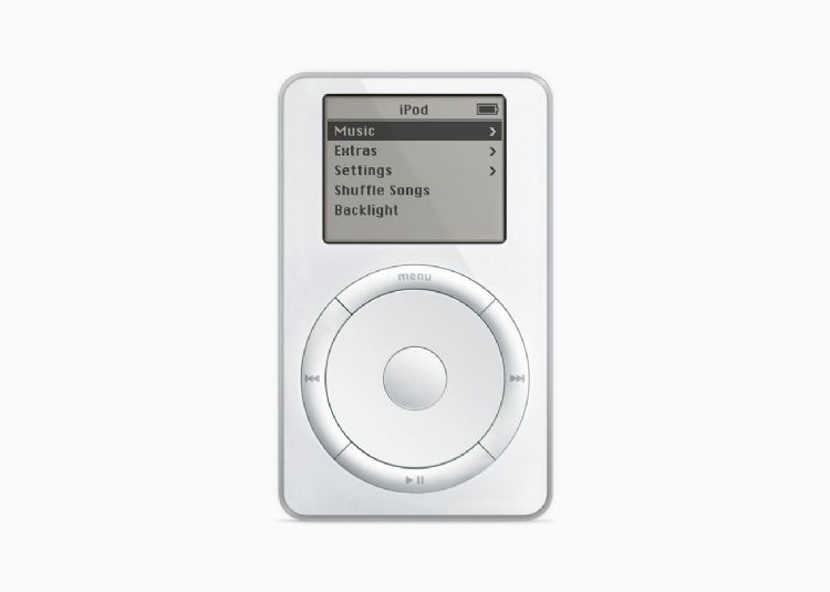 苹果第一款iPod于2001年推出，当时可储存1,000首歌相当吸引人。苹果