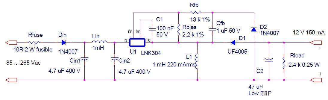 基于LNK304设计的1.8W非隔离式电源适配器