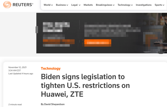 拜登签署“2021年安全设备法”，封堵打压华为等中企