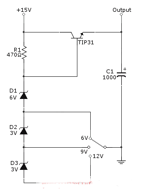 6V/9V/12V可调线性电压调节器电路