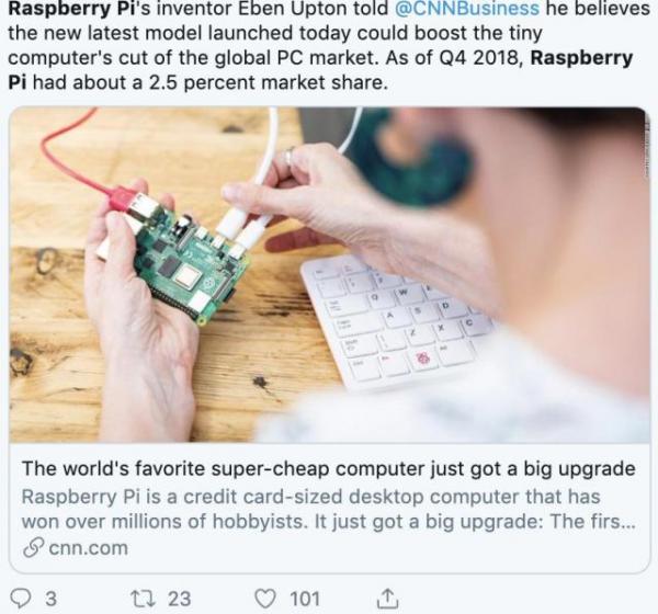 史上最强树莓派4正式上线，4GB内存4K双屏！