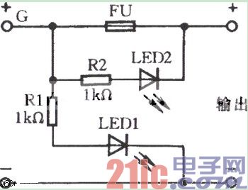 发光二极管作熔断 指示器电路图.jpg
