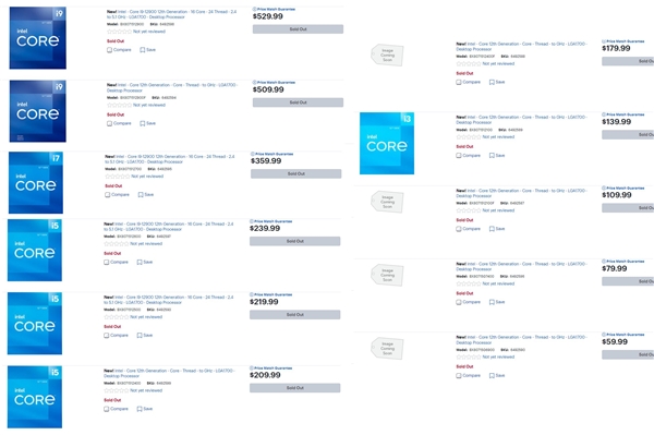 Intel 12代酷睿12款新品价格偷跑：i5-12400F只要千元出头