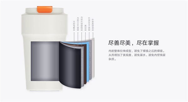 小米又一款304不锈钢新品：500ml便携咖啡杯 倒了也不漏