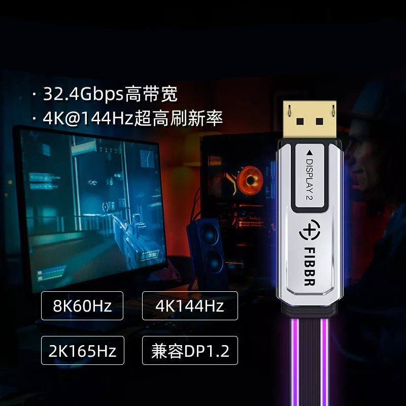 YES!RGB!FIBBR菲伯尔推出七彩灯效8K DP视频线-充电头网