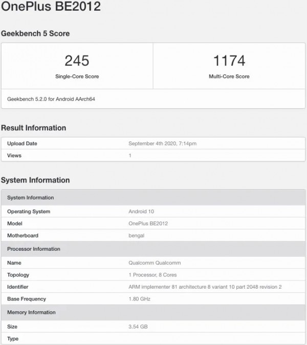 一加新入门机OnePlus Clover跑分曝光：搭骁龙460芯片