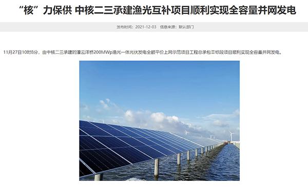 国内第一批光伏平价上网示范项目全容量并网发电，实现渔光互补